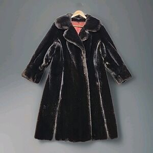 Vintage Mincara By Russel Taylor Long Brown Faux Mink Fur Coat Size Small/Medium